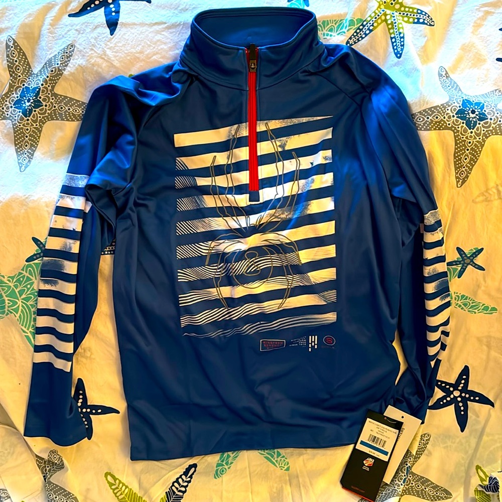 Spyder Blue-white boys XL zip T-neck long sleeve tee